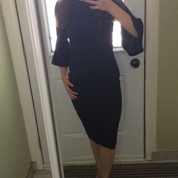 Dark Navy Blue Trumpet Sleeve Dress (Size small/4) - Picture 3 of 4